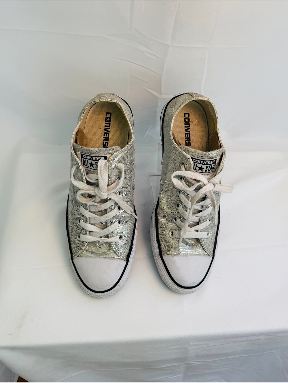 Converse Silver Glitter Low Top Sneakers